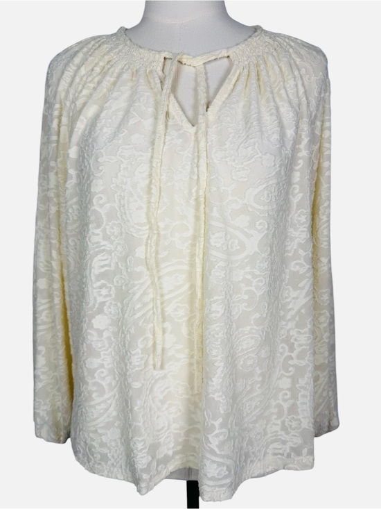 Vince Camuto Tops - Vince Camuto Creamy Ivory Floral Jacquard Peasant Blouse Size M